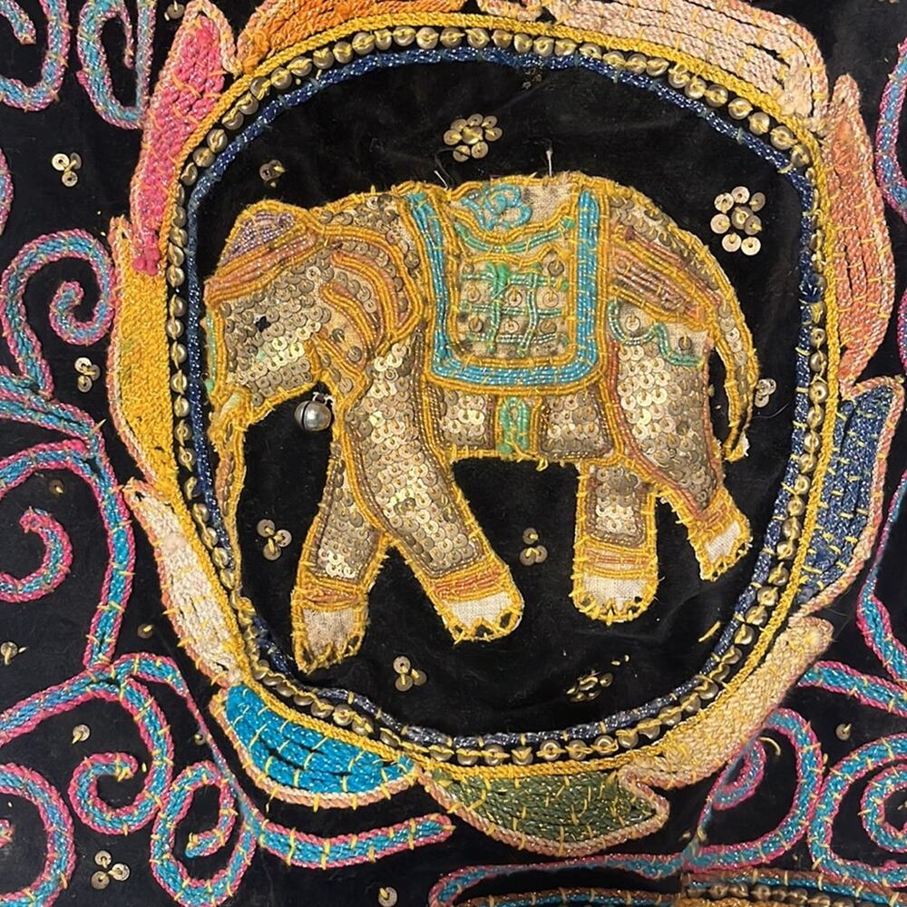 Vintage Beaded Elephant Purse Boho Hippy 70s Handbag Velvet Multicolor Artsy 80s - Picture 6 of 7